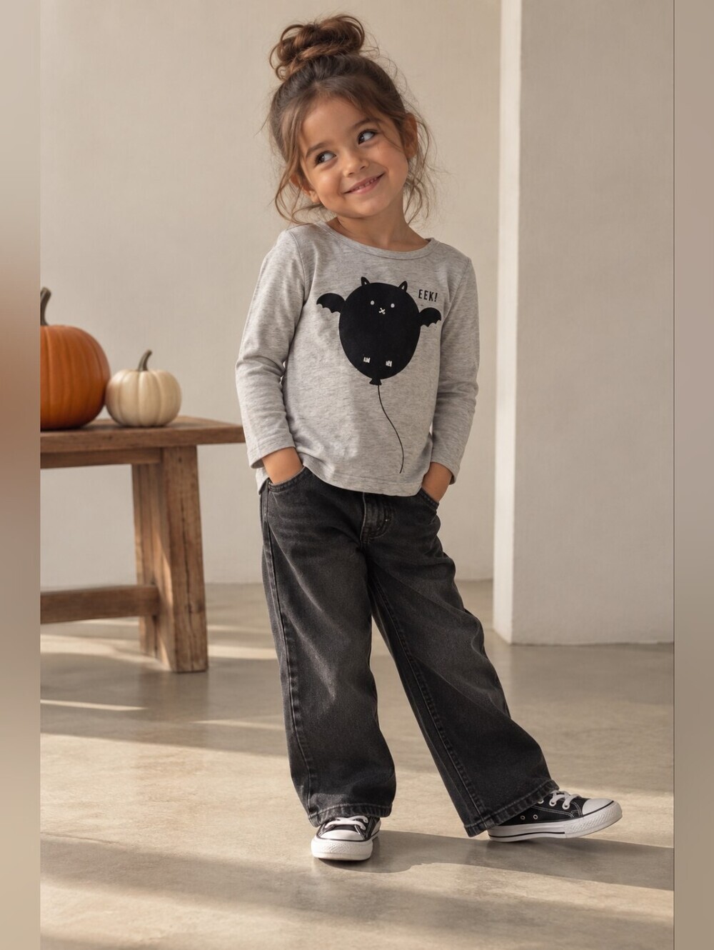 Baby Gap Girls Halloween Bat Balloon Long Sleeve Shirt Gray 3T Toddler